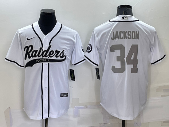 Men's Las Vegas Raiders #34 Bo Jackson White Gray Cool Base Stitched Baseball Jersey